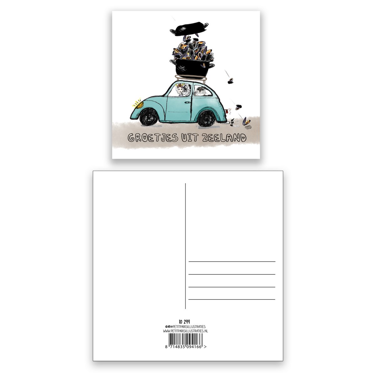 Postcard vintage car with mussel pan