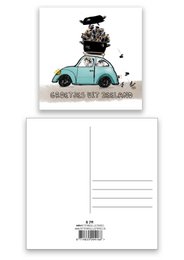 Postcard vintage car with mussel pan