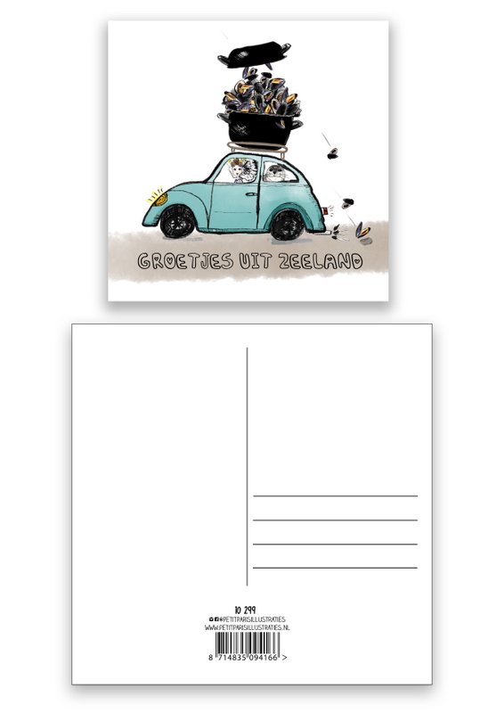 Postcard vintage car with mussel pan