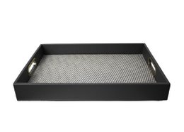 Serviertablett dunkelgrau strukturierte Einlage Messinggriffe 45x33 cm