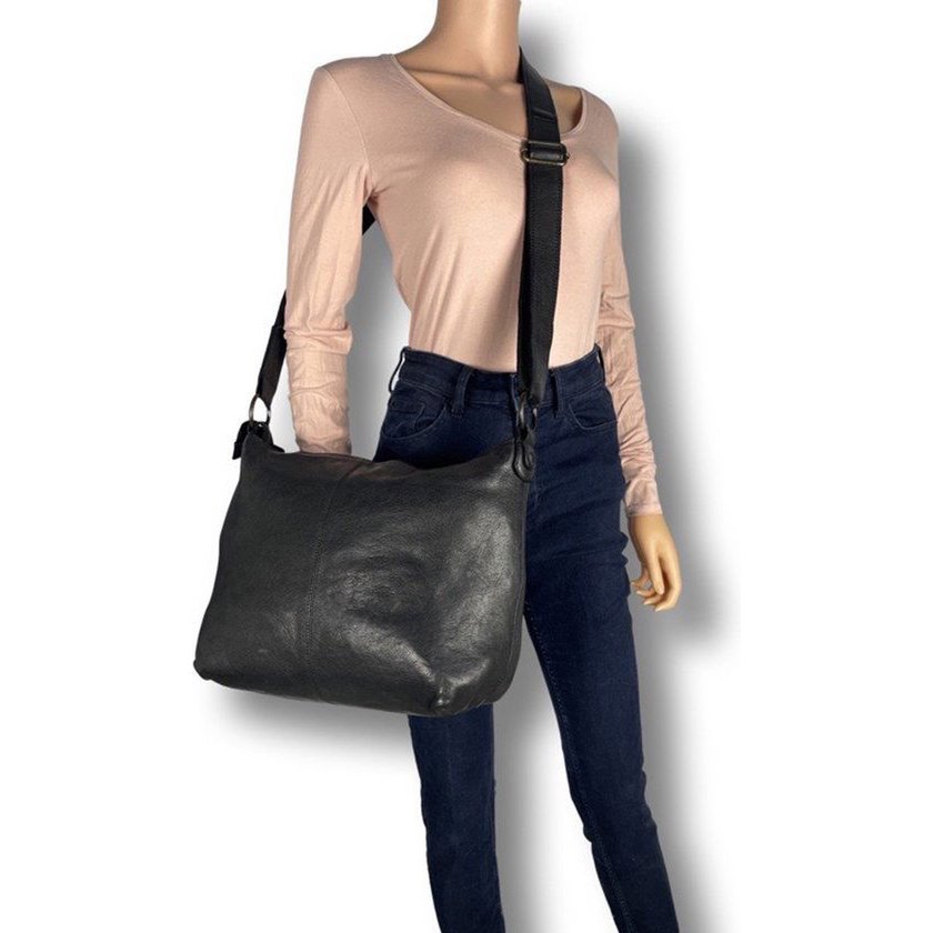Crossbody -Umhängetasche schwarzer echter Leder Arrigo