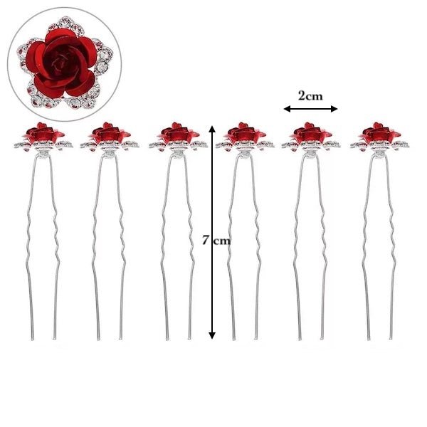 Scarlet Rose Bridal Hair Pins-One set of 8