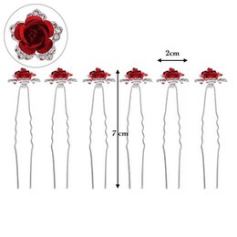 Scarlet Rose Bridal Hair Pins-One set of 8