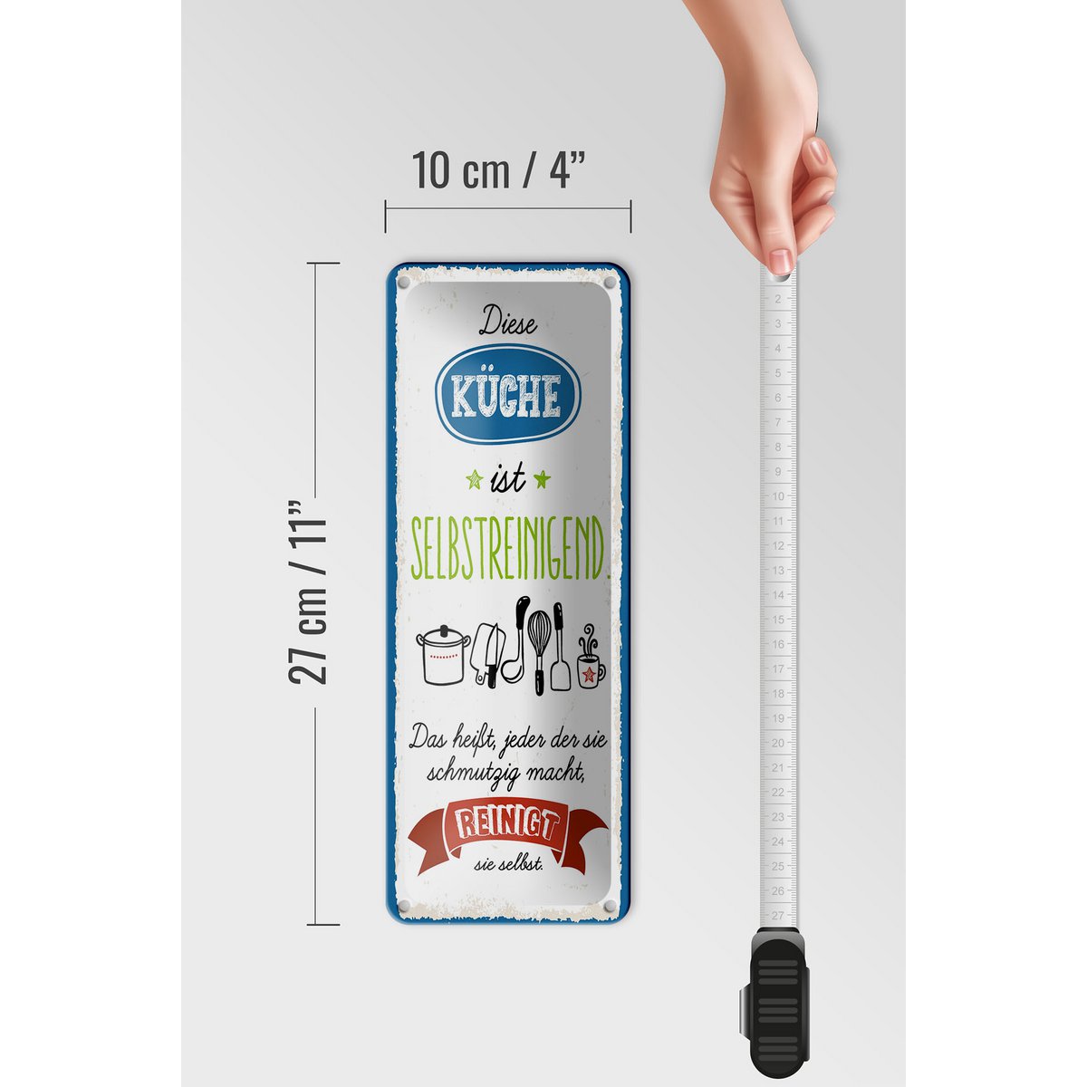 Tin sign saying 27x10 cm kitchen self-cleaning That means every decorative sign