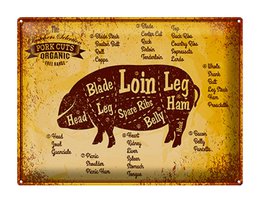 Tin sign butcher shop 40x30cm Pig Pork cuts organic