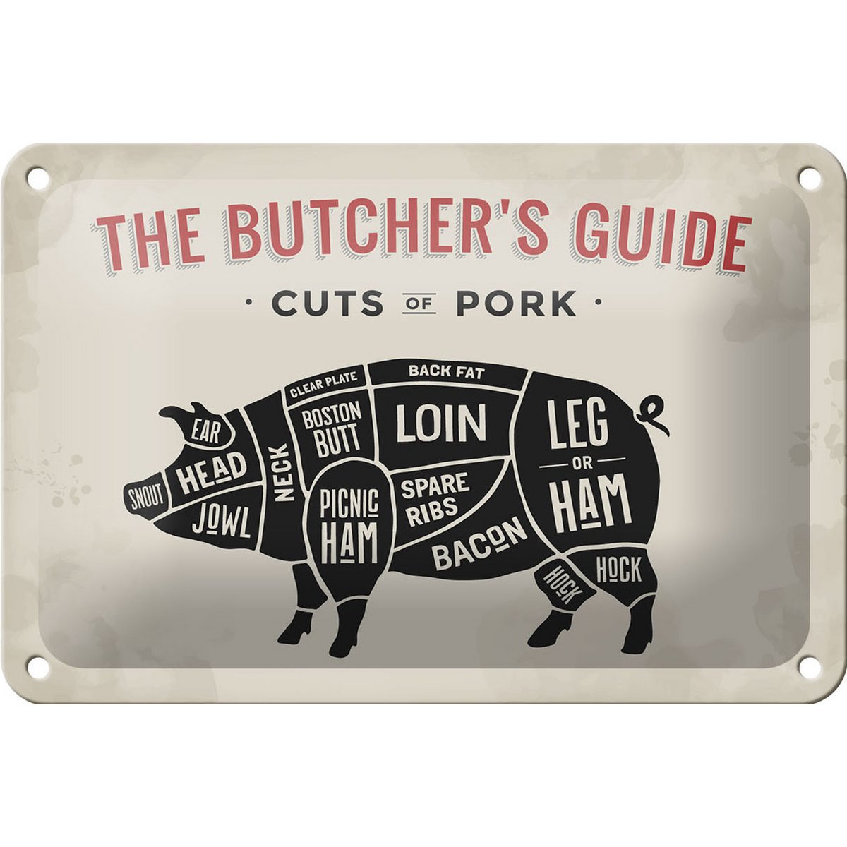 Tin sign pig 18x12cm Pork cuts butcher shop Fliesch decoration