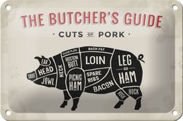 Tin sign pig 18x12cm Pork cuts butcher shop Fliesch decoration