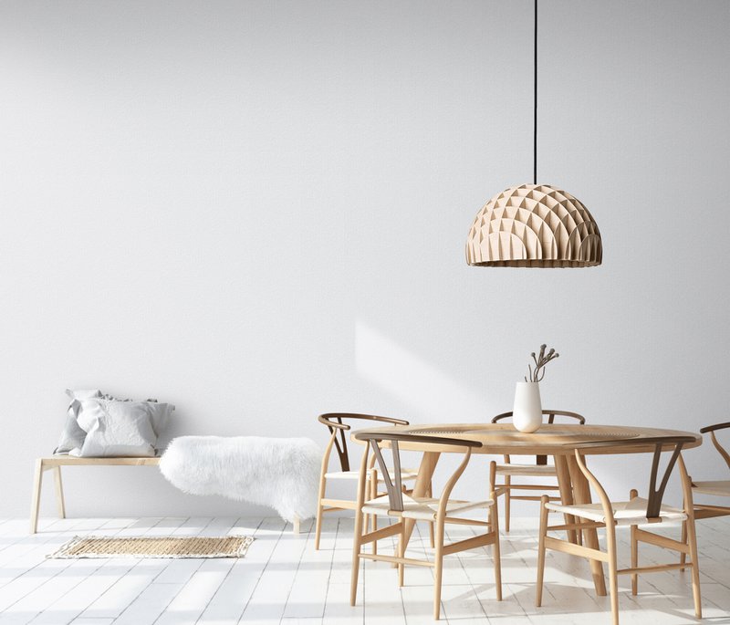 Lampada da soffitto a sospensione ad arco in compensato