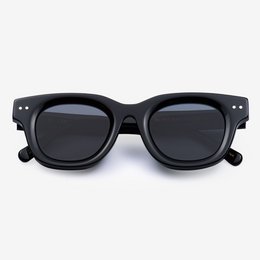 Black, square-framed sunglasses with a sleek, modern design.