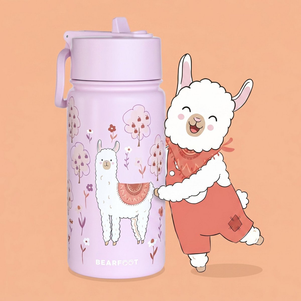 Thermo children's drinking bottle stainless steel - llama purple