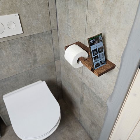 Handmade Wood Toilet Paper Holder for Wall Mount, Eco-Friendly Bathroom Organizer, Tiny Home or RV Ready