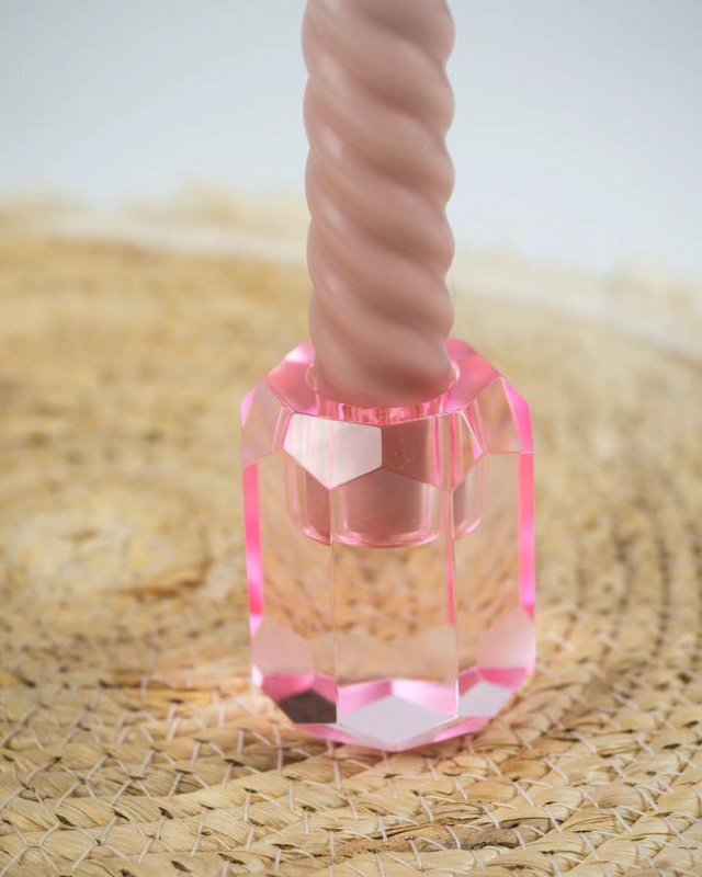 Candelero Portavelas Cristal Rosa