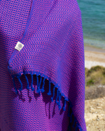 SAMOS Bomuld Hammam strandhåndklæde – Hurtigttørrende – Blå / Fuchsia – 180x100 cm