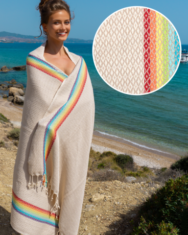 RAINBOW Hamam-Badetuch aus Baumwolle – leicht und sandfrei – Beige – 180 x 100 cm