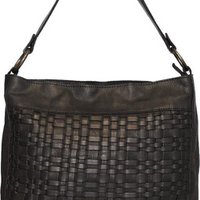 Black shoulder bag for ladies of braided leather - elegant design with both a short and long handle for versatile wearing comfort.