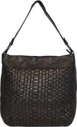 Black shoulder bag for ladies of braided leather - elegant design with both a short and long handle for versatile wearing comfort.