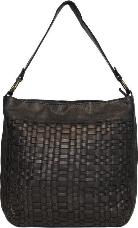 Black shoulder bag for ladies of braided leather - elegant design with both a short and long handle for versatile wearing comfort.