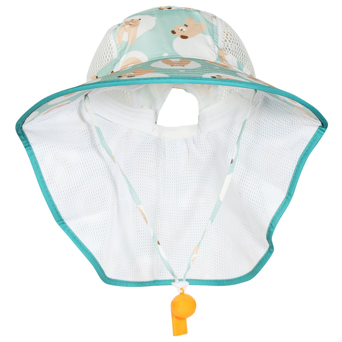 Summer hat, 52 cm + elastic band, neck protection, cotton, VE-4, letter bear