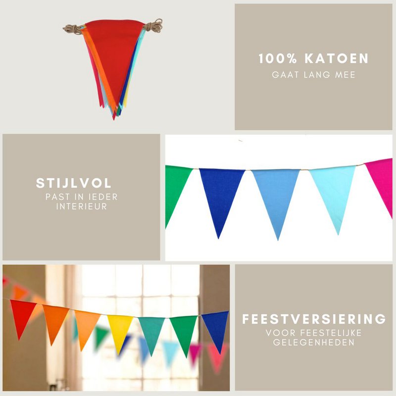 Bomuldsflag - flerfarvet - 10 meter flagline