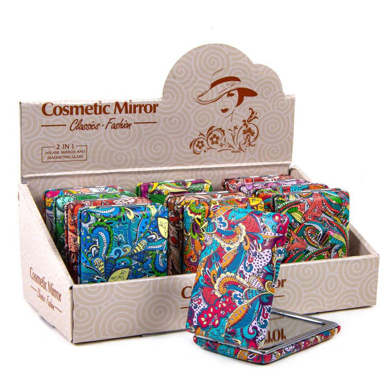 Cosmetics mirror angular in Boho -style 2 - 12 Set - 7.5 x 7.5 x 1cm