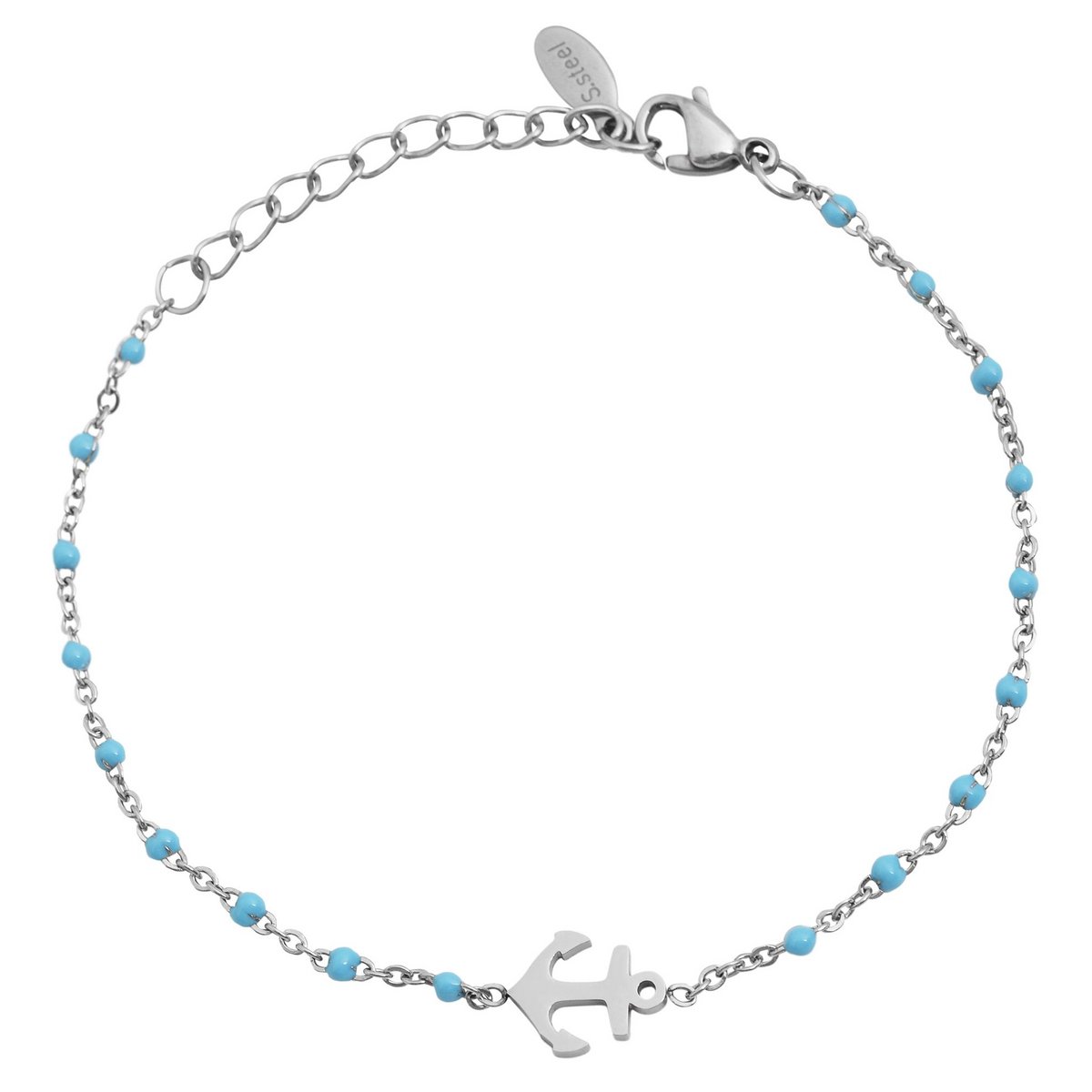 Accent anchor bracelet made of stainless steel, silver/light blue