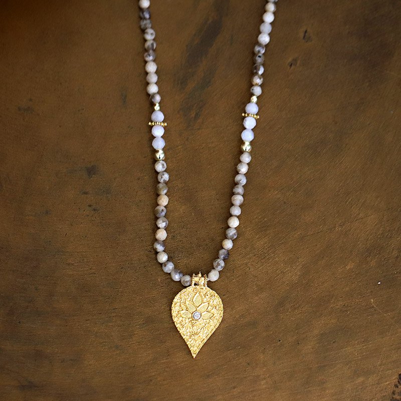 Lotus necklace labradorite moonstone