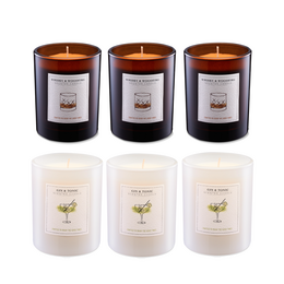 Scented candle mix-pack whisky woodfire gin tonic dark glass jar cylindrical round tall candle set