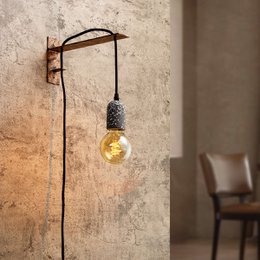  Rustic metal wall hook with hanging light fixture. Vintage-style industrial decor for home or office.