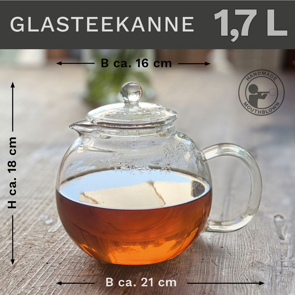 Creano Glas-Teekanne 1,7l mit Edelstahl-Sieb