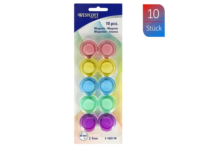 Magnet Westcott ist. transp. Farbpackung mit 10 Stück 30x8mm, 900gr.