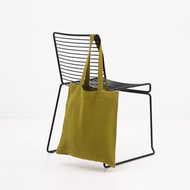 Moss Green Linen Tote Bag