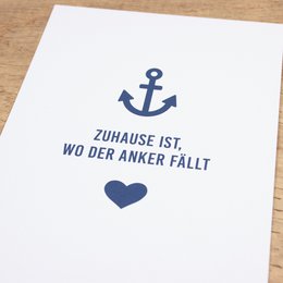 Maritime postcard "At home is where the anchor falls" from recycled paper