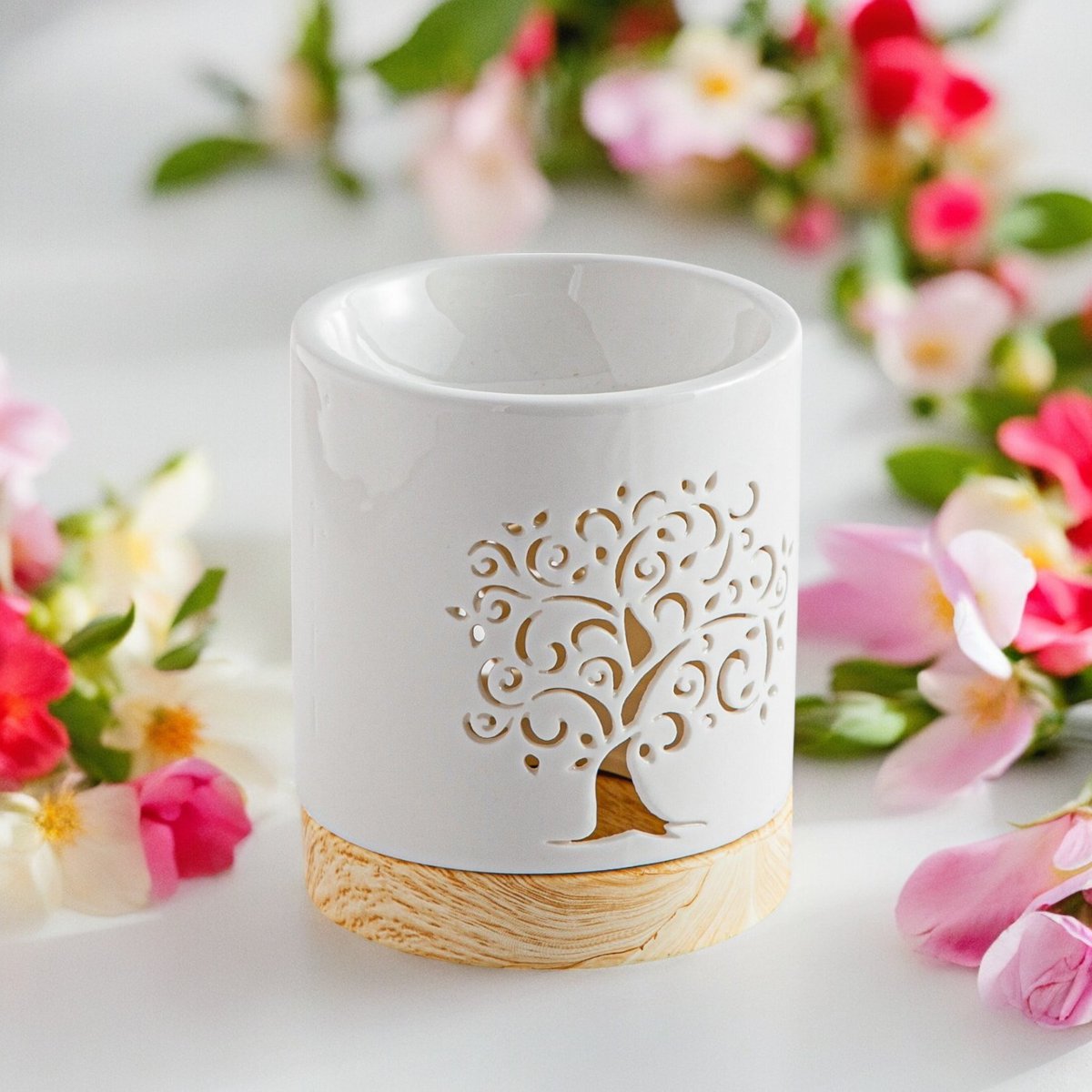 Kominek do perfum z serii Céramy – Drzewo Życia – Lakierowany ceramiczny świecznik – Dyfuzja zapachowych wosków, olejków eterycznych – Dekoracyjny pomysł na prezent