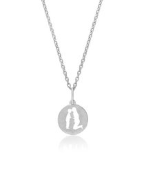Silver necklace with a circular pendant featuring a silhouette design.