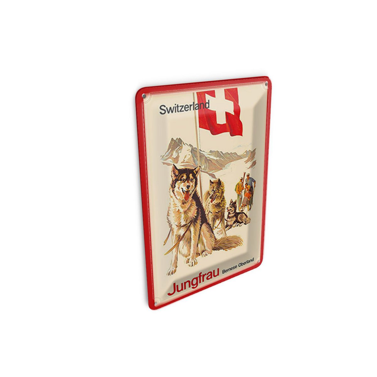 Tin postcard travel 10x14 cm Switzerland Jungfrau Bernese Oberland dog decorative sign