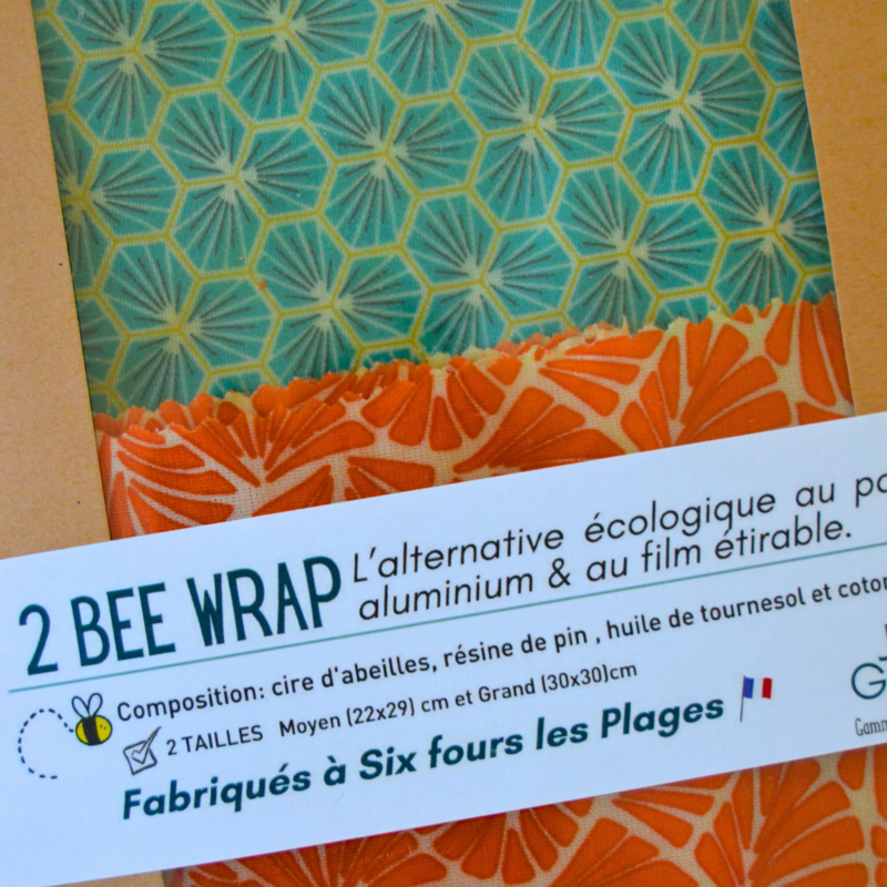 Bee Wrap Emballage réutilisable et zéro déchet 2 tailles duo  M (22*29cm) , L ( 30 cm * 30cm)