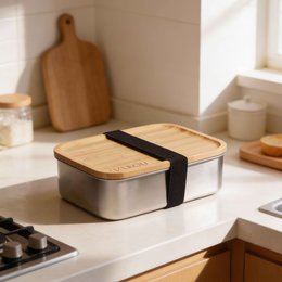 Lunchbox aus Edelstahl mit Bambusdeckel und Trennwand – 1200 ml