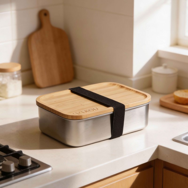 Lunchbox aus Edelstahl mit Bambusdeckel und Trennwand – 1200 ml