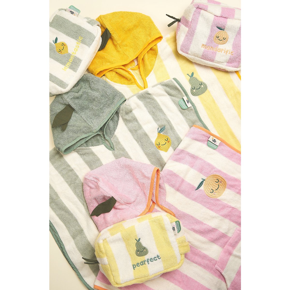 Badstof katoenen kinderponcho met capuchon Lola Lemon