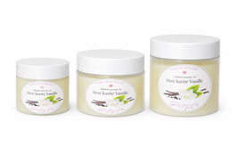  Vanilla bourbon body butter, pure natural shea butter, cream colored, moisturizing skincare product.