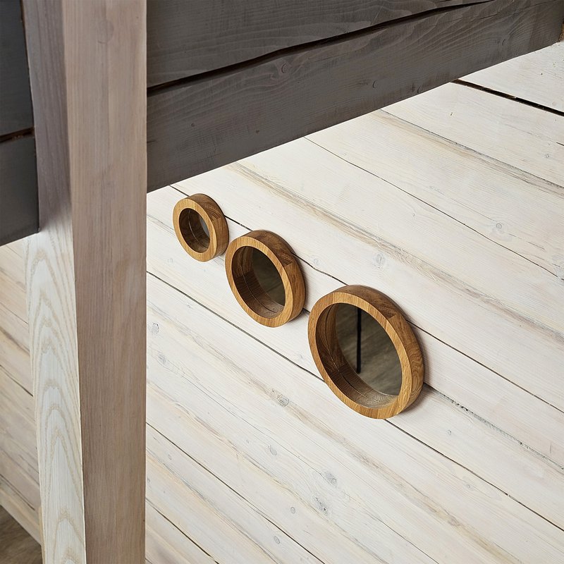 Set di 3 specchi di quercia artigianali per spazi rustici, minimalisti e di fattoria