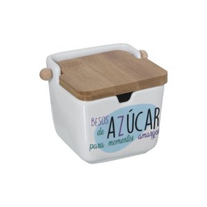 CERAMIC SUGAR BOWL WITH WOODEN LID (SUGAR KISSES) 8.5X8.5X8.5CM ST1142