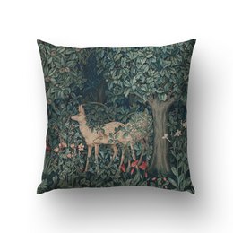 Greenery tapestry pillow cover, featuring a nature-inspired design with deer motif. Made of high-quality materials, this cushion cover adds a rustic, cozy touch to any living space.