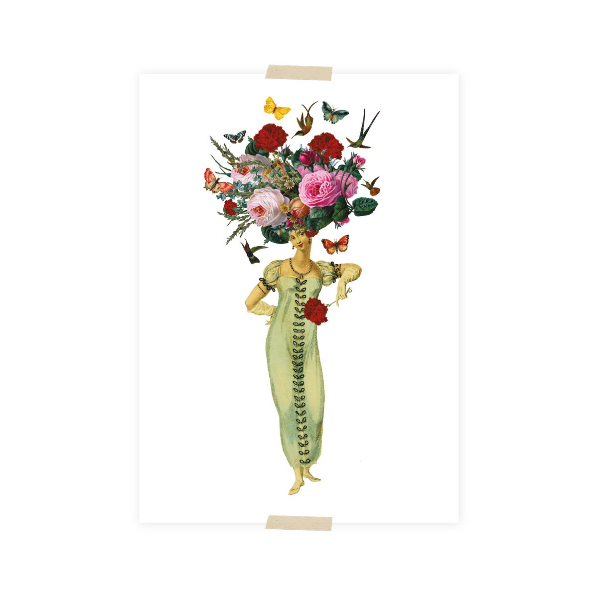 Postcard collage little lady Floral