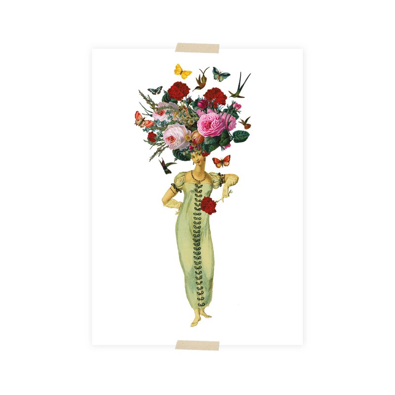 Postkort collage lille dame Floral