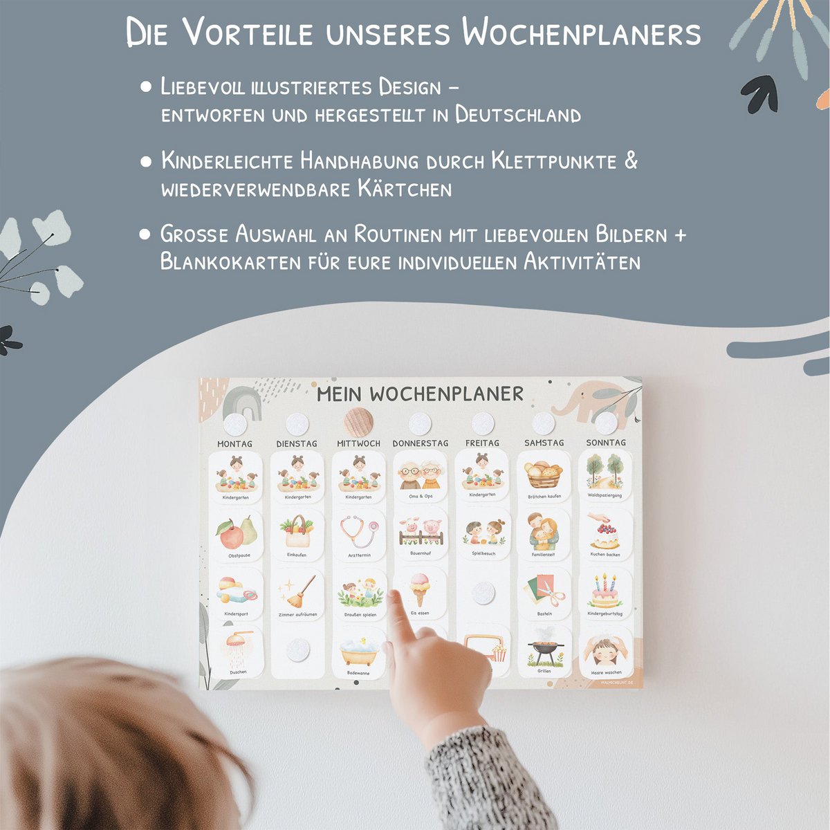 Weekly planner children including 350 routine cards - motif Little Elephant