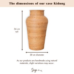 Woven Rattan Vase Round – Large Boho Decorative Vase – Vase Tall & Narrow – Floor Vase Handmade from Natural Fibres (Ø 30 cm) KIDUNG