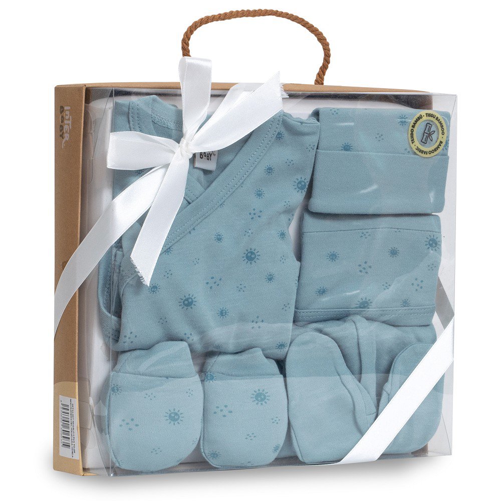 SET 5 PCS(SHIRT+PANTS+GLOVES+BIB+SOCKS)FOR NEW BORN (0-6MONTHS)-100%COTTON-MOD. DUENDES - DARK BLUE