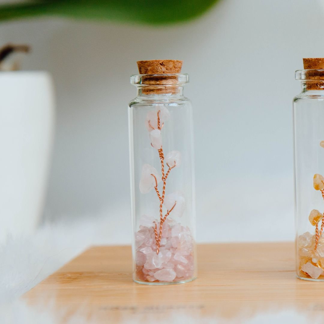 Wish bottle love card rosequartz