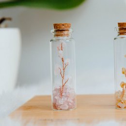 Wish bottle love card rosequartz
